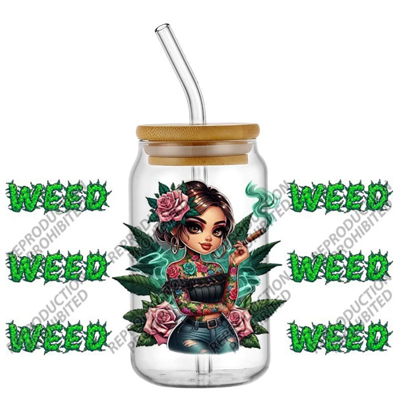 Chicano Girl UV DTF Wraps for 16oz Libby Glass Cans, Rose Tattoo Girl Stickers, High Quality DIY Transfer Decals for Tumbler