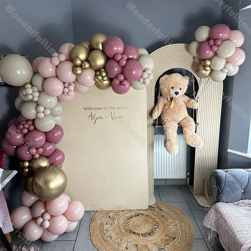 147pcs Boho Balloon Garland Gold Pink Double Stuffed Balloon Backdrop Baby Shower Gender Reveal 1st Birthday Bridal Shower Arch