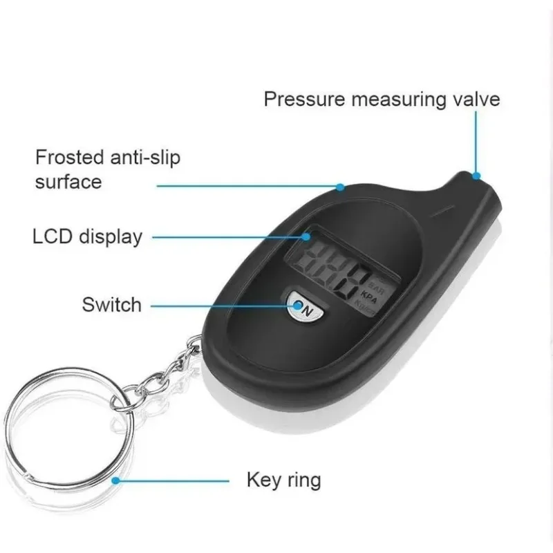 Car Tire Pressure Gauge Mini Portable Keychain Tyre Wheel Air Tester Digital LCD 5-100 PSI Motorcycle Tire Safety Alarm