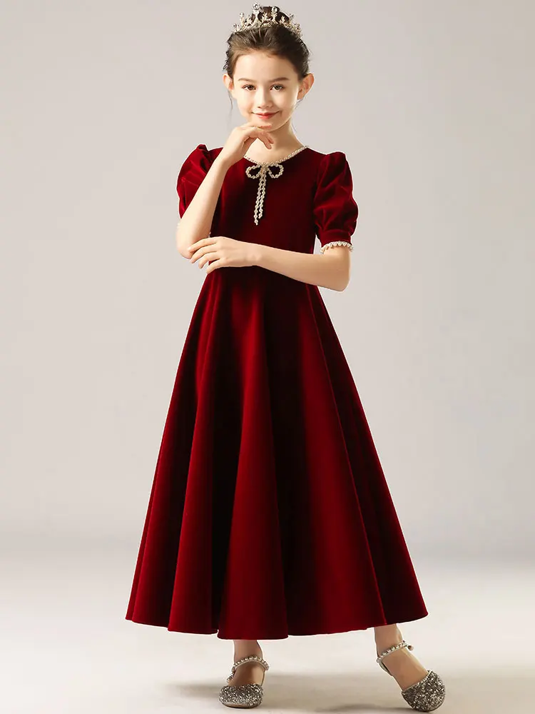 

A Line Scoop Floor Length Velvet Lace Junior Bridesmaid Dress Evening Dress New Elegant Banquet Gowns