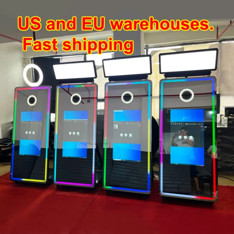 Interactive mirror photo booth 65-inch selfie magic photo booth machine with touchscreen camera and party printer