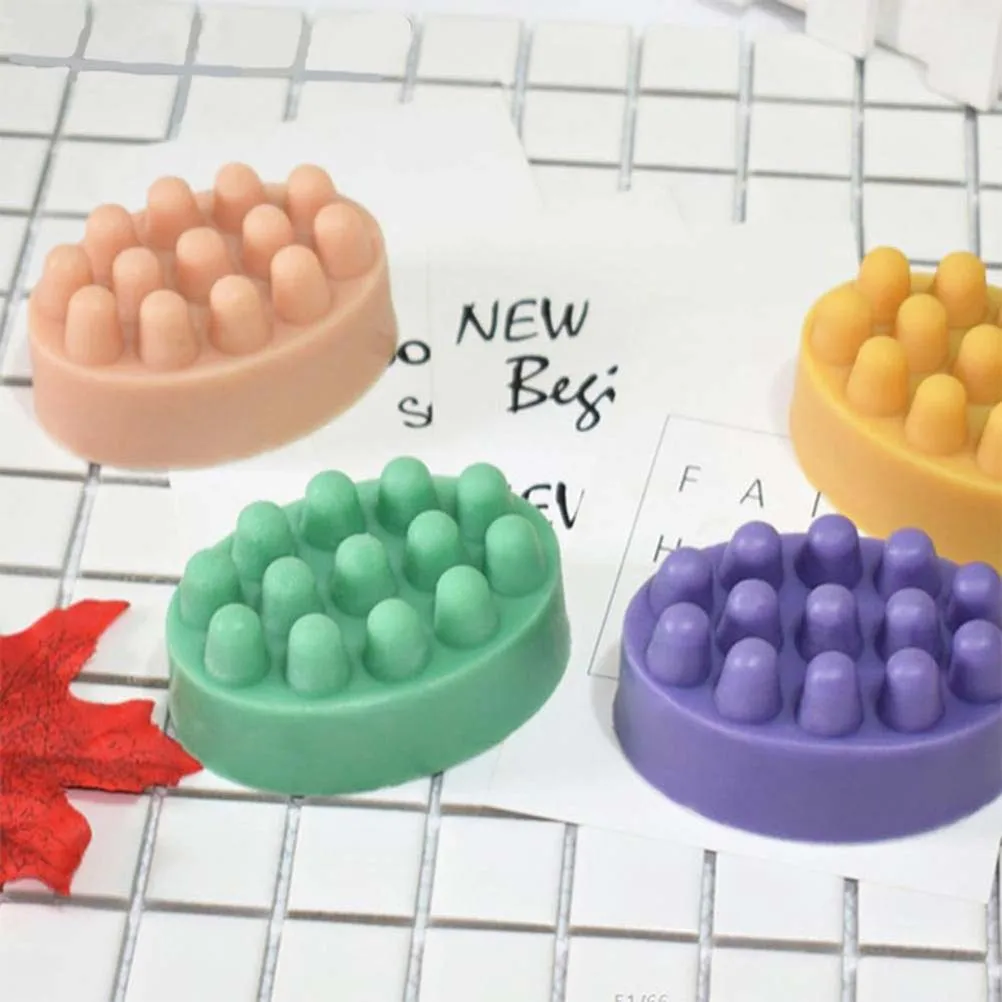 

4-Cavity Oval Silicone Mold Grey for Soap Cake Pops Cookies Non-Stick Easy Release DIY Handmade Soap Making Massage Brush Mold