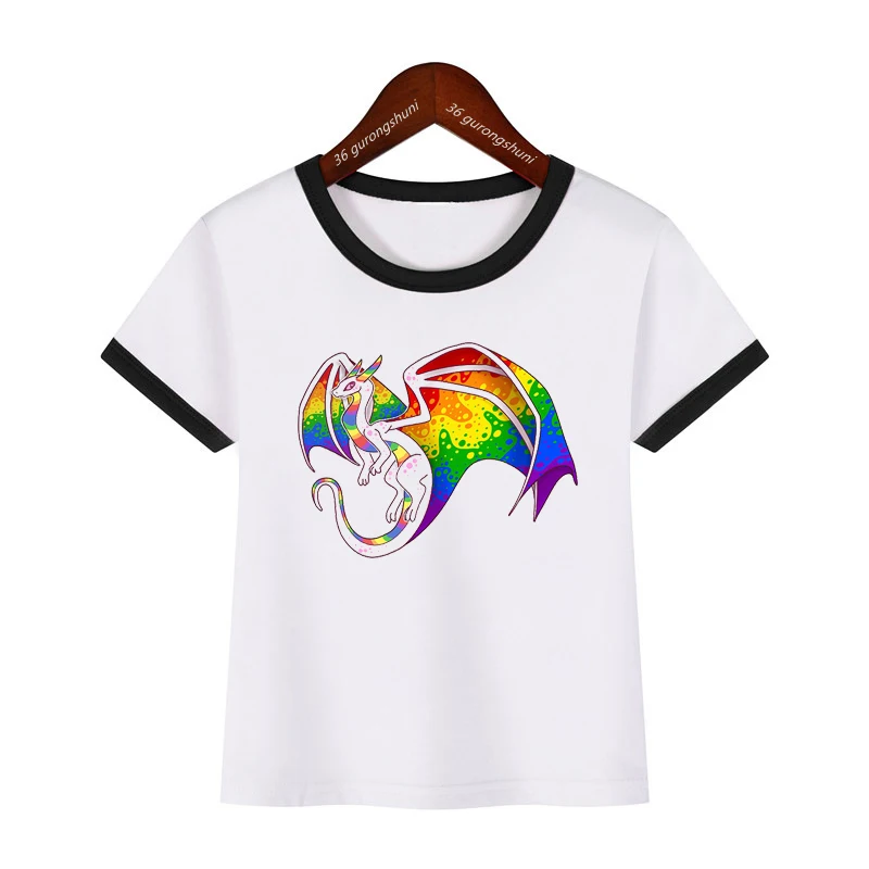 T-Shirt For Boys Funny Rainbow Pride Dragon Cartoon Print Boys Clothes Summer Casual Kids Clothes Tshirts Fashion Teen Clothes