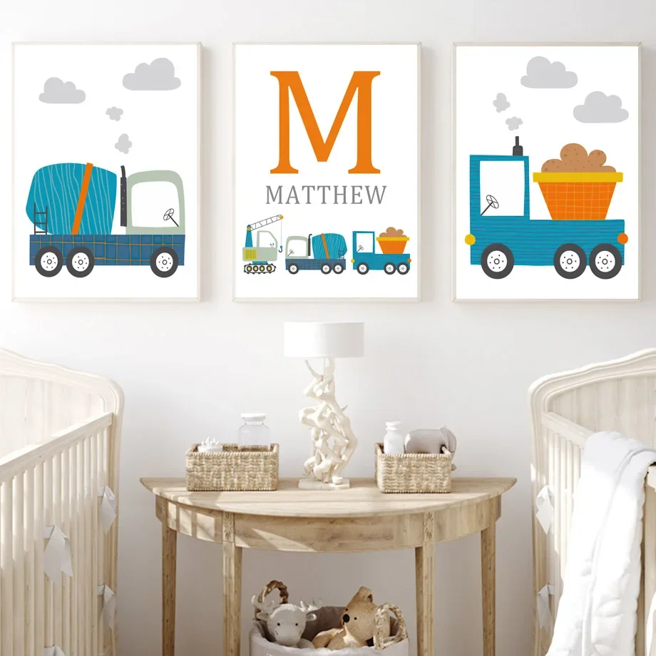 Construction Vehicle Dump Truck Excavator Crane Wall Art Canvas Painting Nordic Posters And Prints Wall Pictures Kids Room Decor