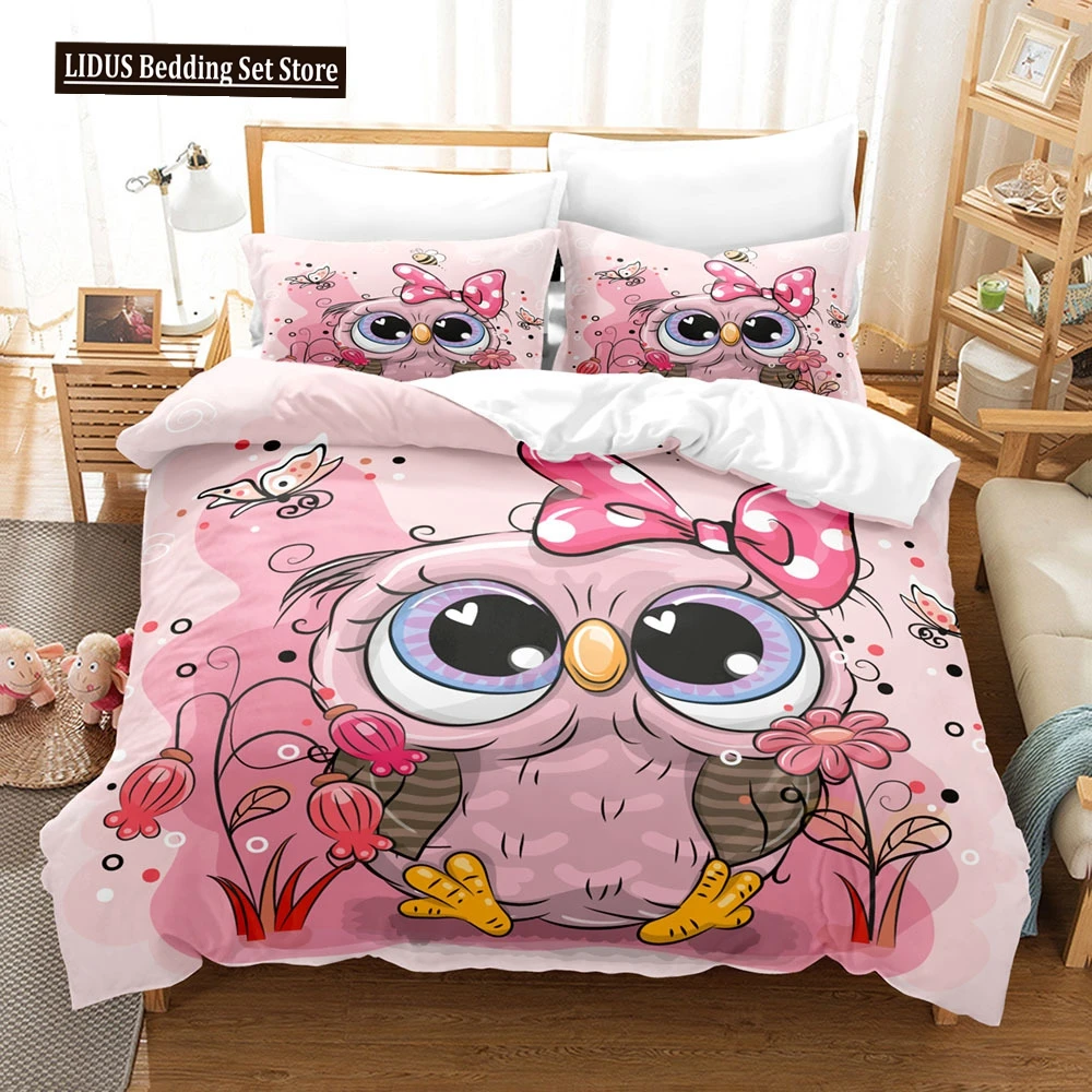 

Owl Duvet Cover Set King Queen Size Funny Cartoon Soft Decorative Kids Children Polyester Bedspread Cover For Kids Boys Girls