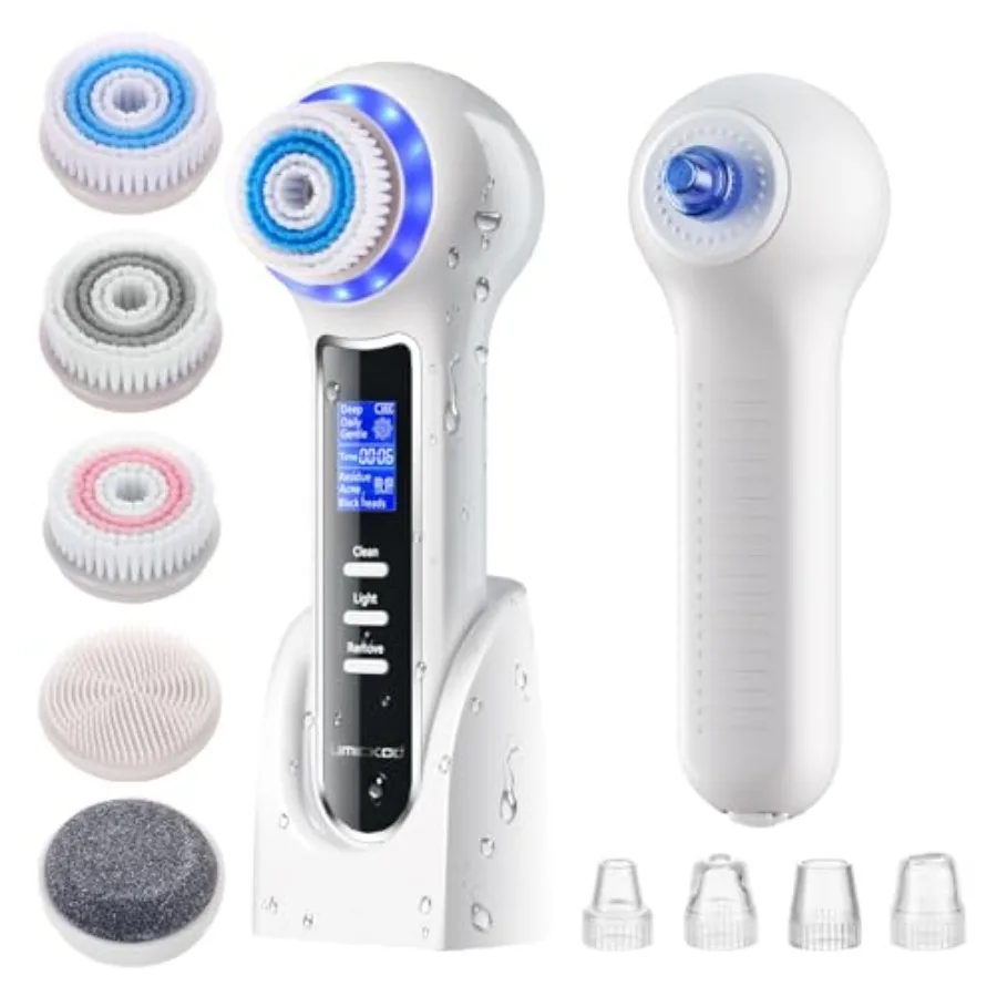 

3 in 1 Facial Cleansing Brush and Blackhead Remover Rechargeable Face Scrubber with LCD Screen IPX7 Waterproof Deep Pore Cleani