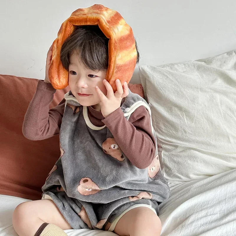 Sonbahar Kış Bebek Uyku Tulumu Yelek Sevimli Karikatür Sıcak Bebek Erkek Kız Bodysuit Yumuşak Pazen Çocuk Pijama Anti-Kick Battaniye