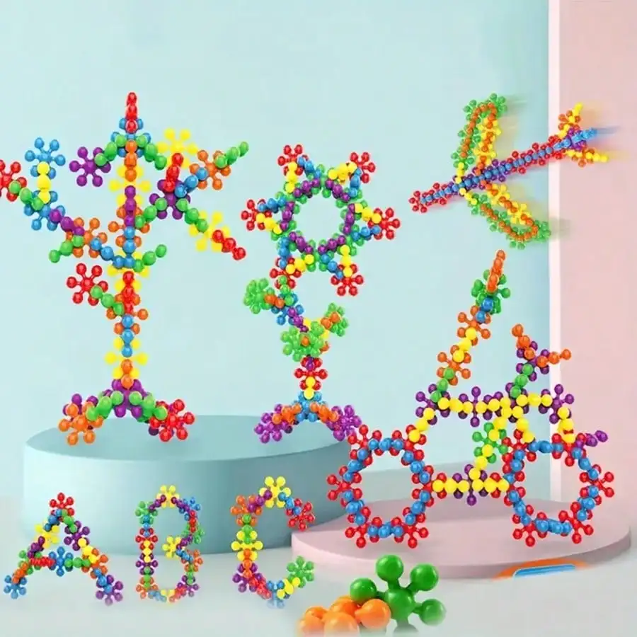 60/100/200pcs Plum Blossom 3D Snowflake DIY Interlocking Puzzle Building Blocks Set - Educational Plastic Assembly Toys For Easter, Christmas, And Giving,Kids Toys,Building Blocks,Puzzle,Kids Toys,Toys For Kids,Building Blocks,Kids Toys,Toys For Kids,Toys