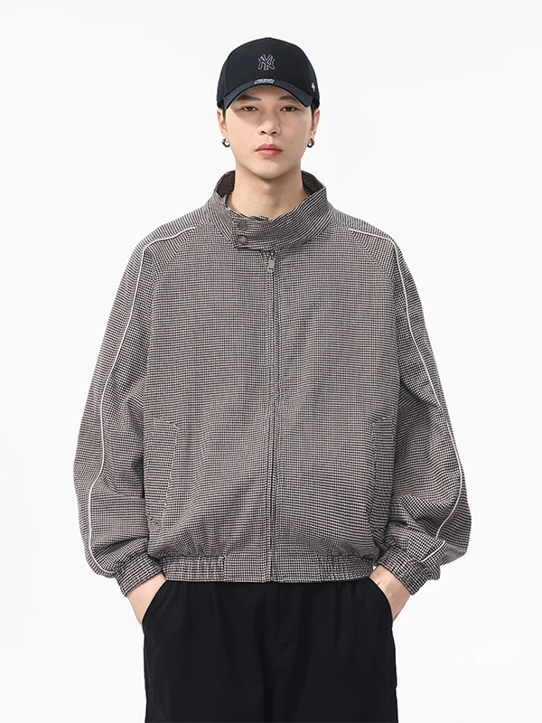 

American High-End Wool Blend Plaid Jaet Men's ort Sle Autumn Winter Double-Breasted mat Coat Polyester Fiber