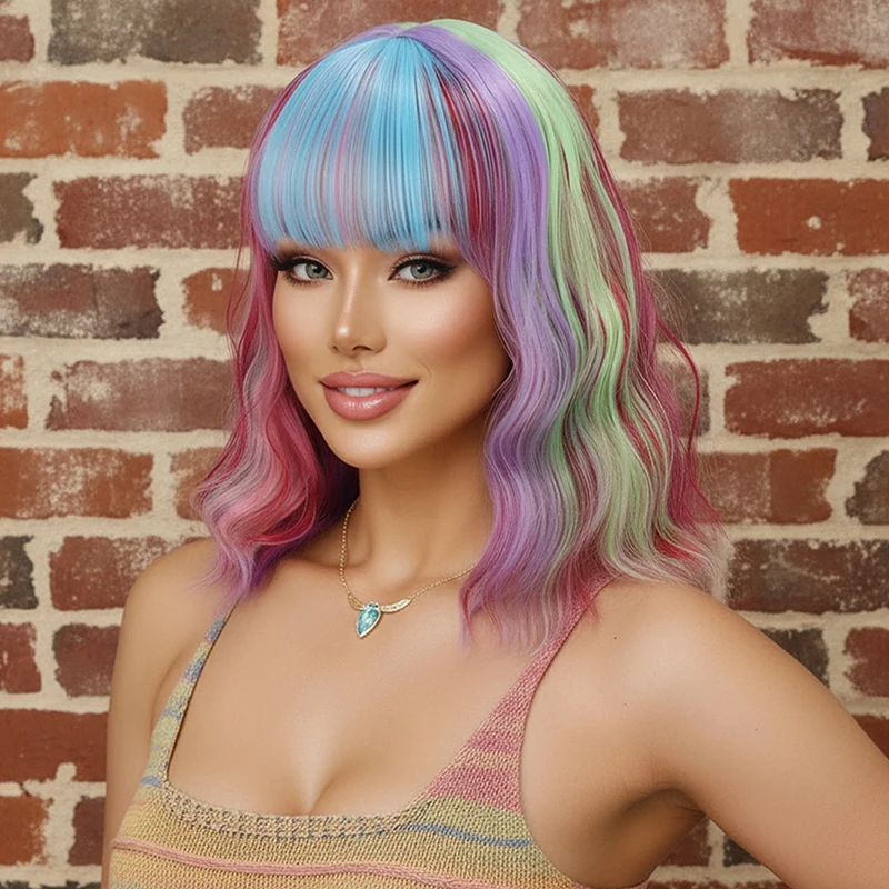 Nowa europejska i amerykańska peruka dla kobiet, jasnoniebieska, krótkie kręcone włosy, peruka z włókna syntetycznego