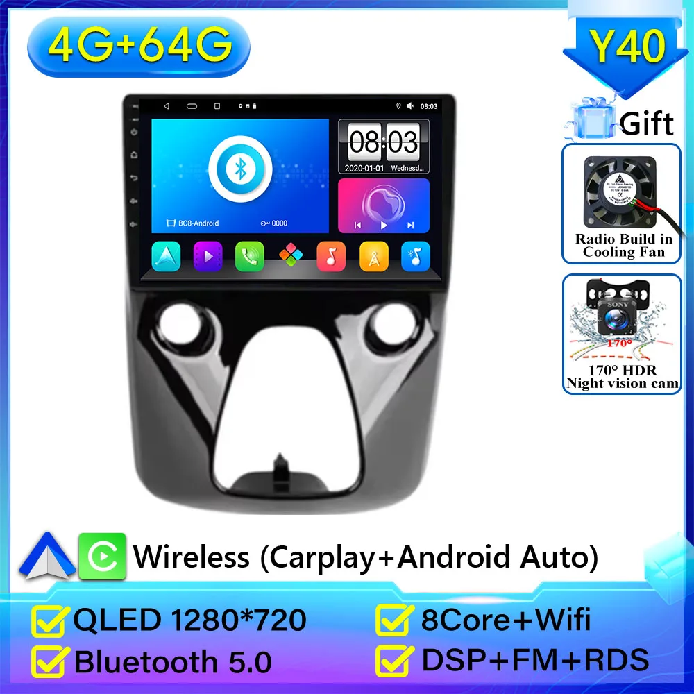 Voor Toyota Aygo Peugeot 108 Citroen C1 2016-2020 Autoradio Android 16 Navigatie GPS Android Auto Stereo Carplay scherm Unit 2 K