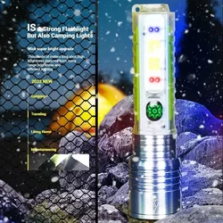 Super Bright LED Flashlight Strong Magnets 30W LED Wick Lighting White Red Blue Purple Side Light Zoomable Camping Lantern