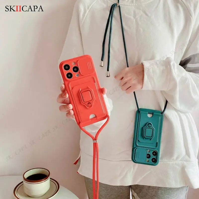 POCO X5 Case Crossbody Necklace Lanyard Slide Lens Case for Xiaomi 11T Pro 11 Lite POXO X5 M4 X4 Pro 5G M5 S Stand Holder Cover