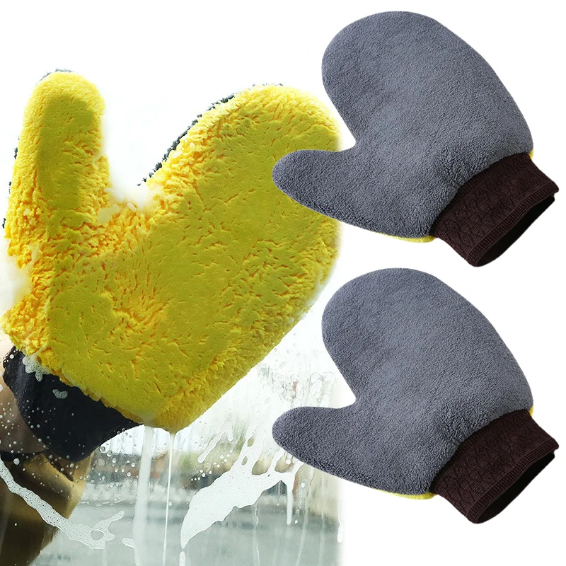 Car Washing Gloves Double-sided Soft Coral Fleece Clean Glove Water Absorption Soft Care Dust Car Cleaning Tools Universal