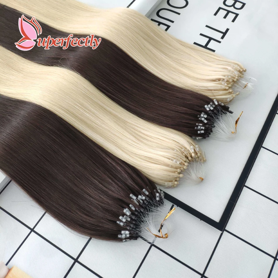 マイクロループヘアエクステ-本物の人毛-インビジブルレミーコールドフュージョン-マイクロリンクチップヘアエクステ-プレボンデッドマイクロリングヘア