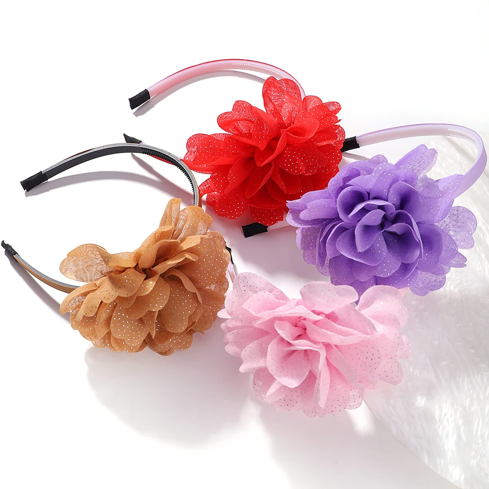 1PC Flower Ball Headbands for Girl Colourful Chiffon Hair Hoop Headwears Hairband Festival Dress Up Kids Hair Accessories