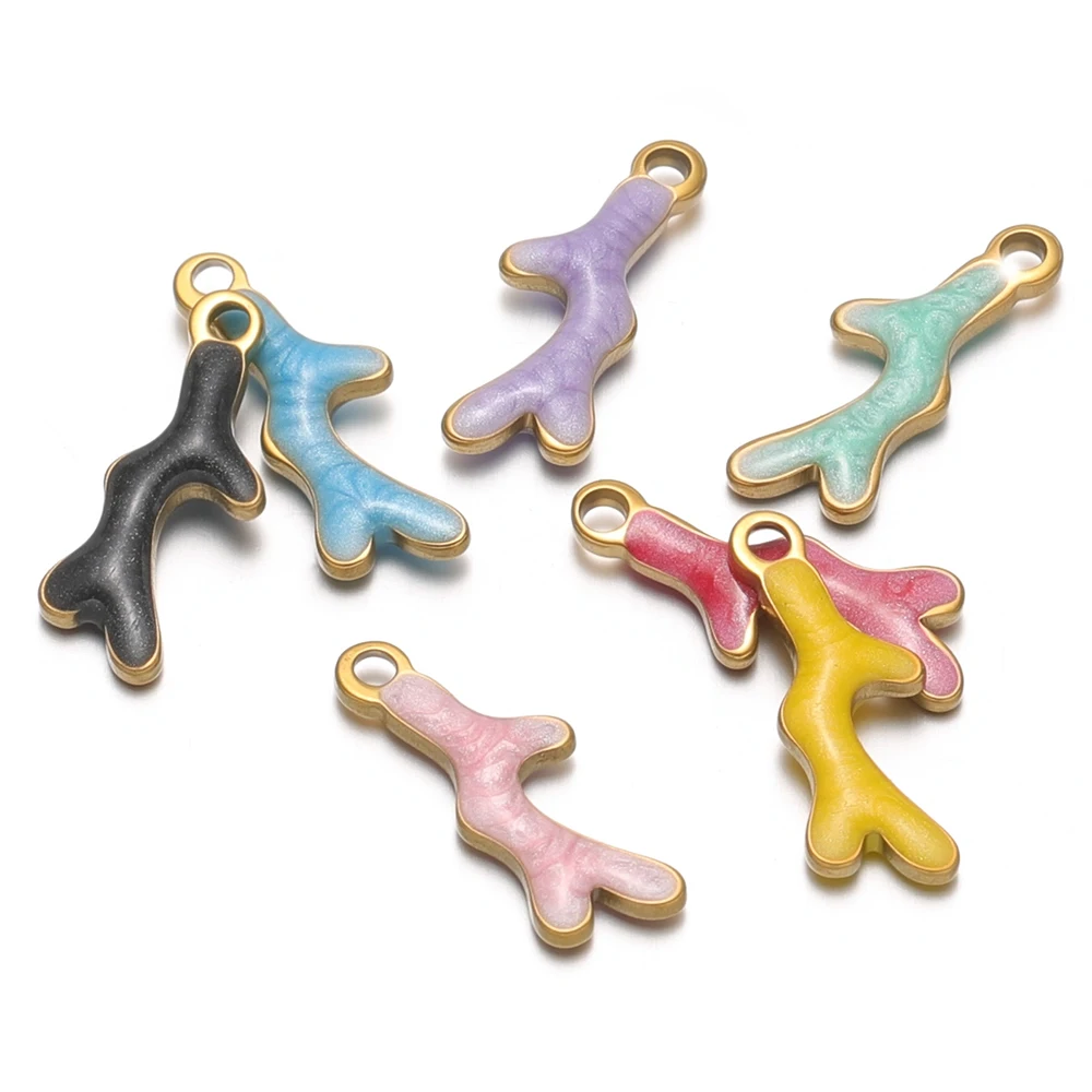 

20 шт. подвесок-веточек из нержавеющей стали с двусторонней эмалью для рукоделия, изготовления ювелирных изделий, ожерелий, серег, браслетов на ногу