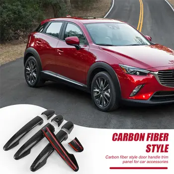 適用於馬自達 2 3 6 CX-3 CX-5 CX-9(無鑰匙進入)的運動碳纖維風格門把手蓋裝飾條 6 最佳銷售 馬自達3車門飾條 - №5
