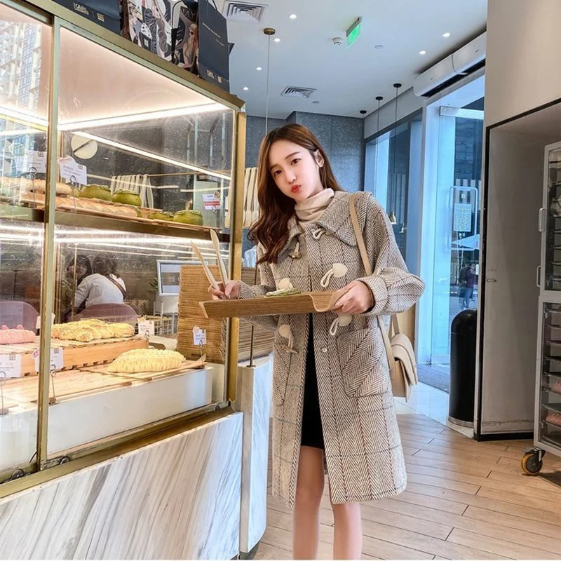 

Woolen Coat Women Mid-Length Fashion Loose Korean Horn Buckle 2022 Autumn Winter Woolen Jacket Female All-Match Cardigan Trend