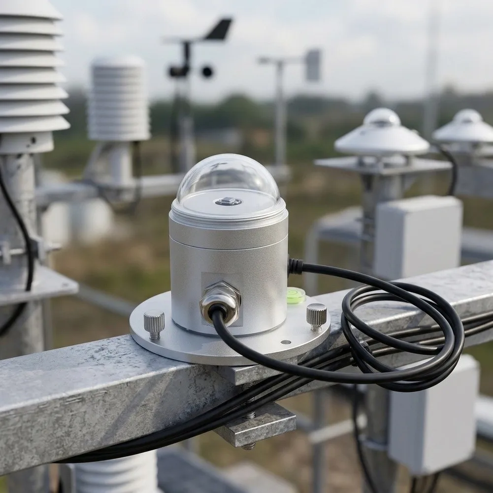 Outdoor Solar Radiation Sensor Photoelectric Type with RS485 Interface 7V to 30V DC Power Silver Metal Housing