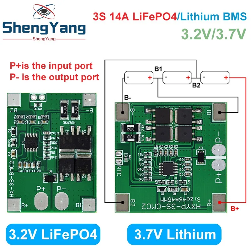 3S 9.6V 11.1V 12.6V Lifepo4 Li-ion Lipo Lithium Battery Protection Board 18650 BMS 14A limit 20A PCB 4 Cell Pack PCM 3.2V 3.7V