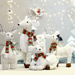 Reindeer Dolls Christmas Decoration Cute White Elk Plush Doll Navidad Figurines New Year Gift Home Desktop Christmas Ornament