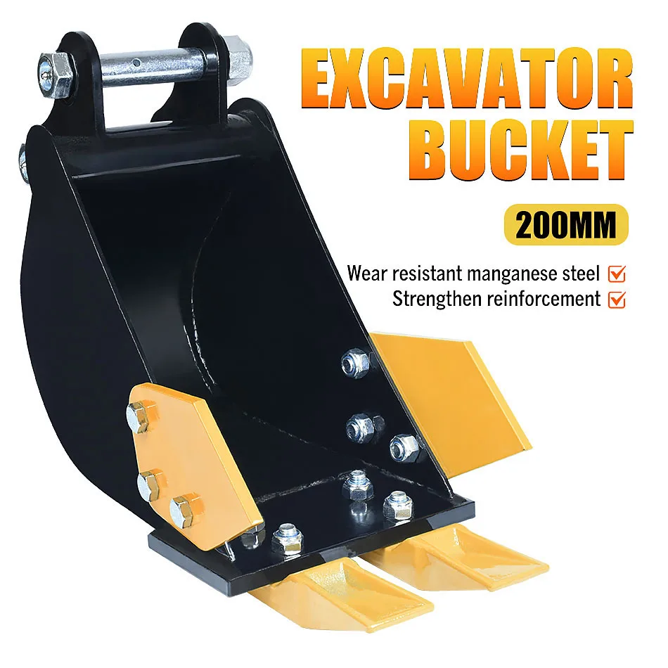 200mm Bucket High Strength Steel Mini Excavator Backhoe Attachment For 1-3 Ton Digger For Trenching Pipeline Laying Landscaping