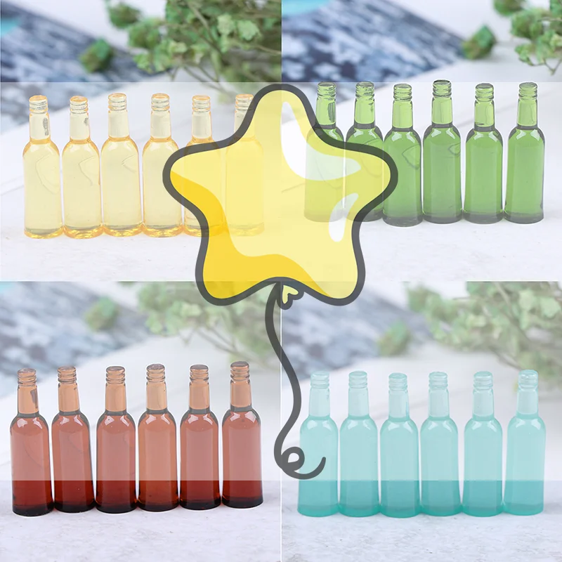 6 ชิ้น 1:12 ตุ๊กตาจิ๋ว ขวดเครื่องดื่มเบียร์ ไวน์ อุปกรณ์ครัวตุ๊กตา