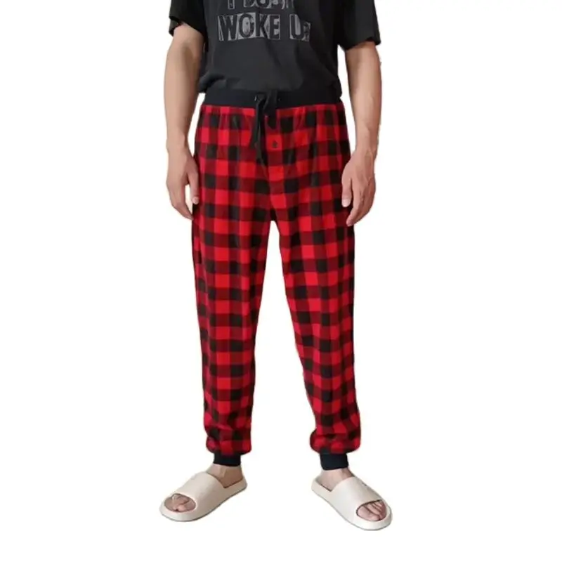 

Men's Pajamas Trousers Plaid Polar Fleece Loose High Waist Pants Closing Mens Lounge Sleep Bottoms