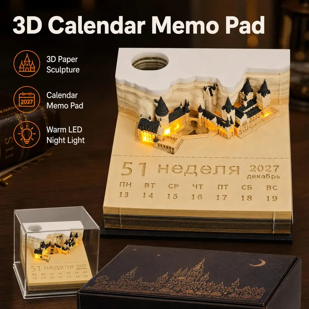 3D Desk Calendar Pop-Up Castle Monthly Planner 2027 Yearly Organizer Sticky Notes to do list Office/Home Desk Decor