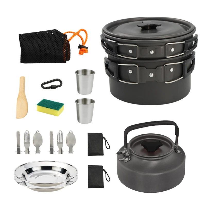 

Custom Lightweight 2-3 People Backpacking Picnic Mess Kit Equipment Cooking Folding Outdoor Tableware Camping Cookware Set