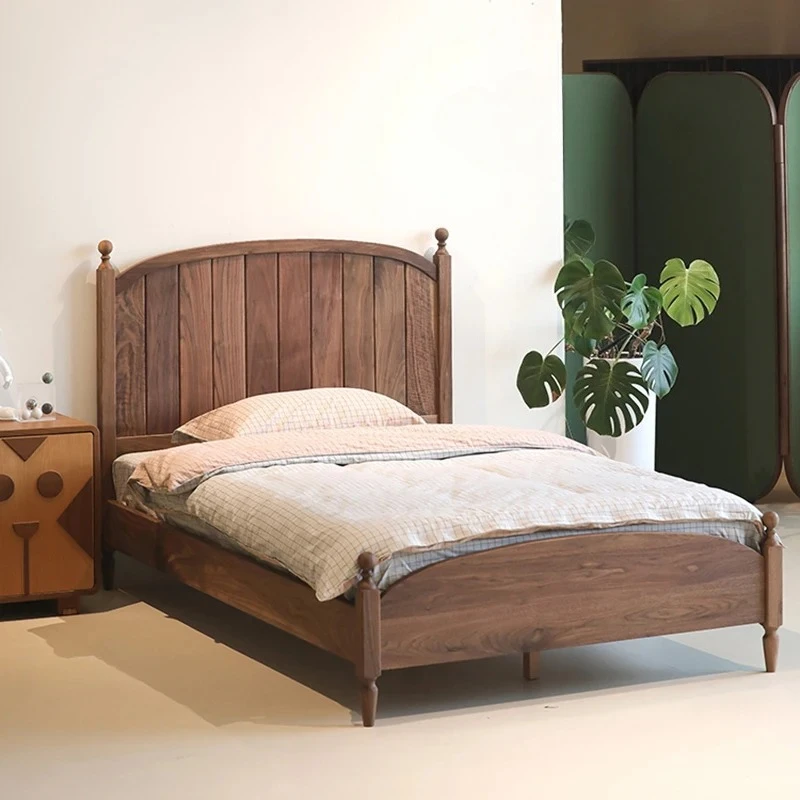 High-end retro solid wood bed Full solid wood double  Single bed Medieval bed