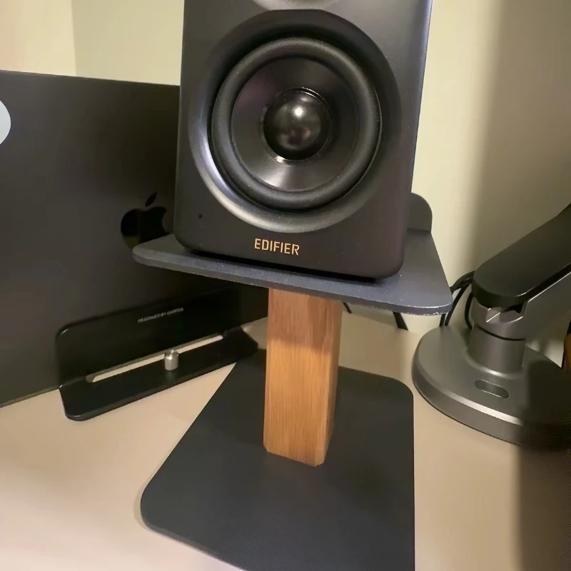 Black Walnut Speaker Stand for Music Room Space Saving Desktop Audio Bracket Workstation Sound Support Wood Loudspeaker Mount