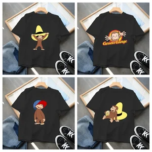 여름 아기 소년 티셔츠 호기심 많은 조지 만화 인쇄 재미있는 원숭이 아이 톱 어린이 여자 의류 가벼운 티 8 최고의 영업 소년 George -boy7