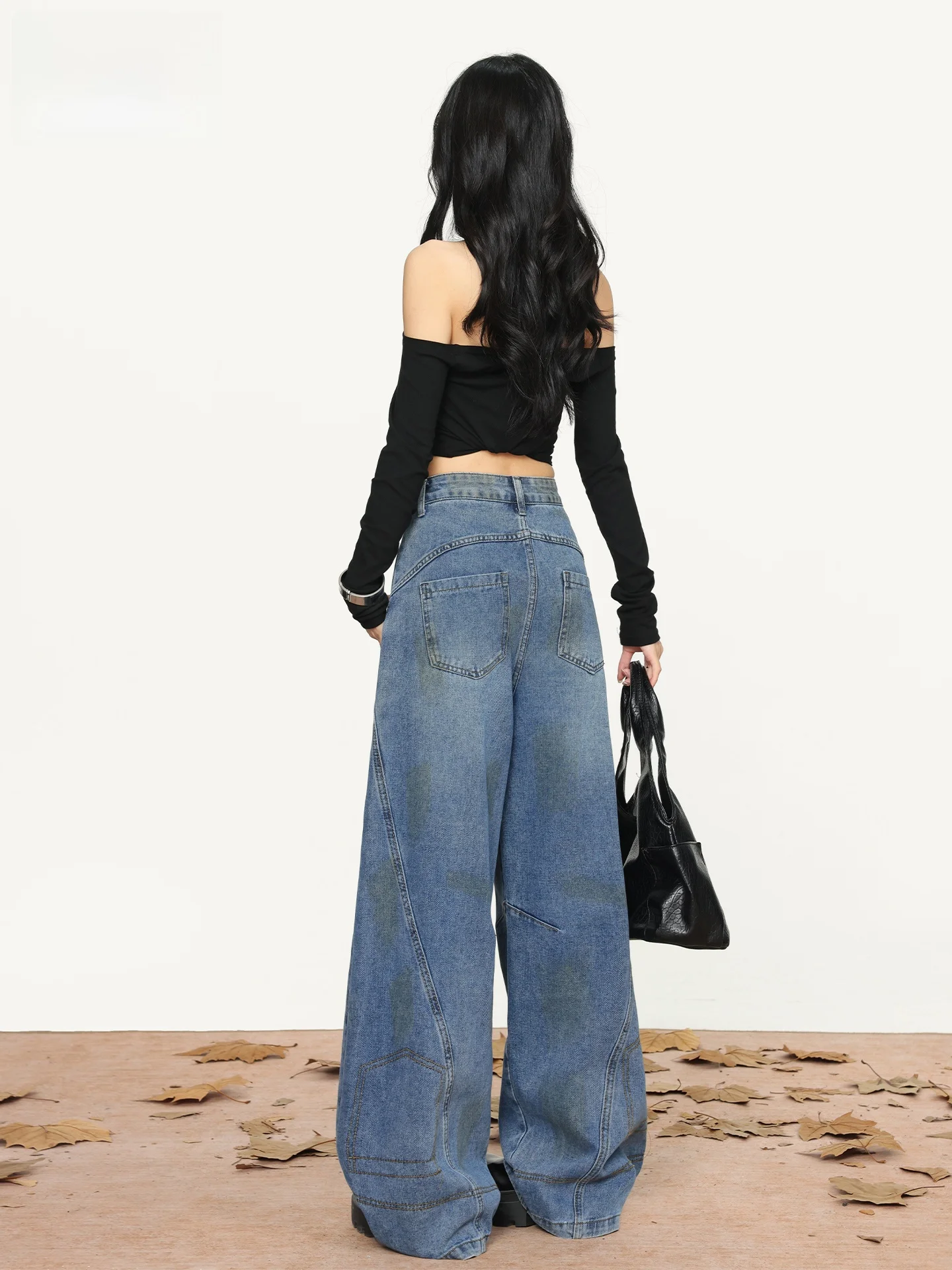 

Джинсы женские летние новые с высокой талией, широкими штанинами, рваные, свободного кроя, в американском стиле, из хлопка и полиэстера