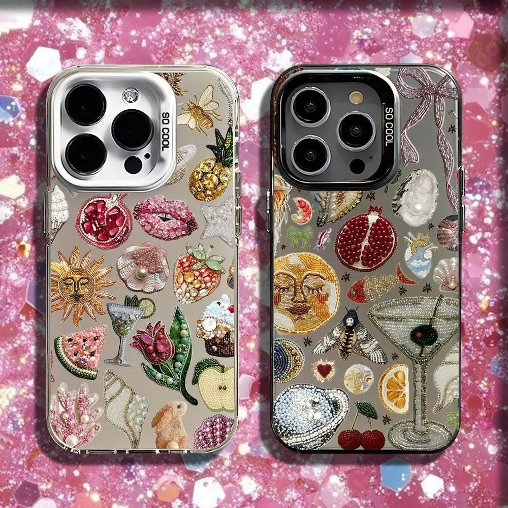 

Phone Case For iPhone 16,15,14,13,12,11,Pro,XS,Max,Plus,Mini,SE Black White Matte Shockproof Pomegranate Bead Case