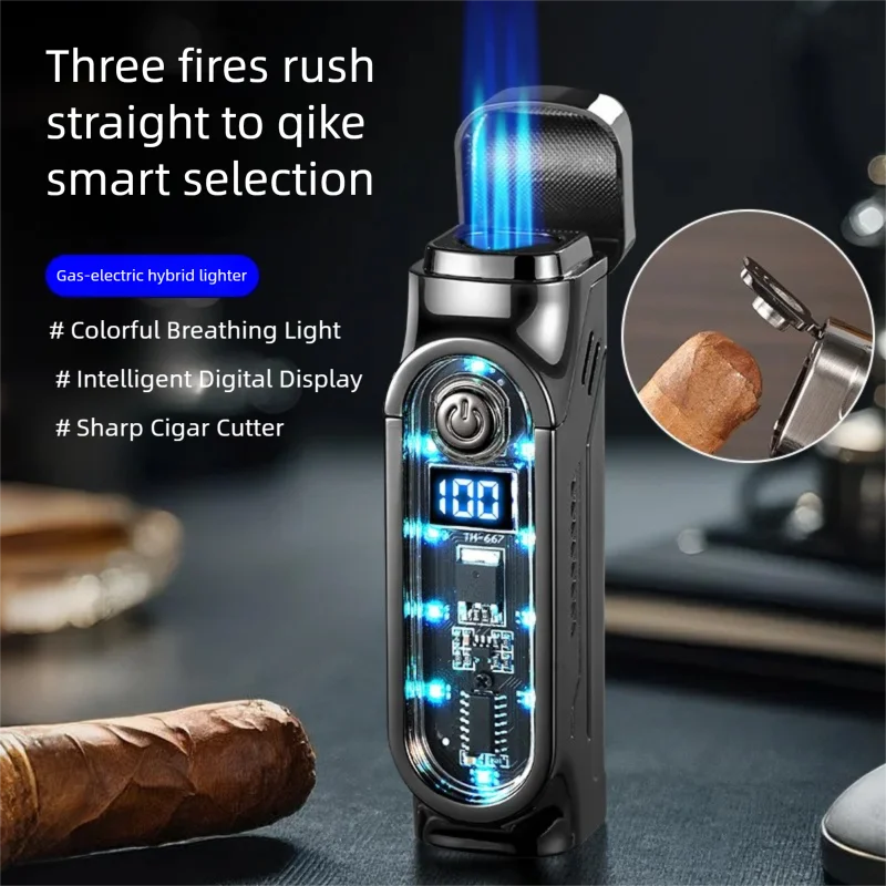 

TH-667， Trendy toy, cigar, triple punch, portable, multifunctional, cigarette lighter, household use, high flame, lighter