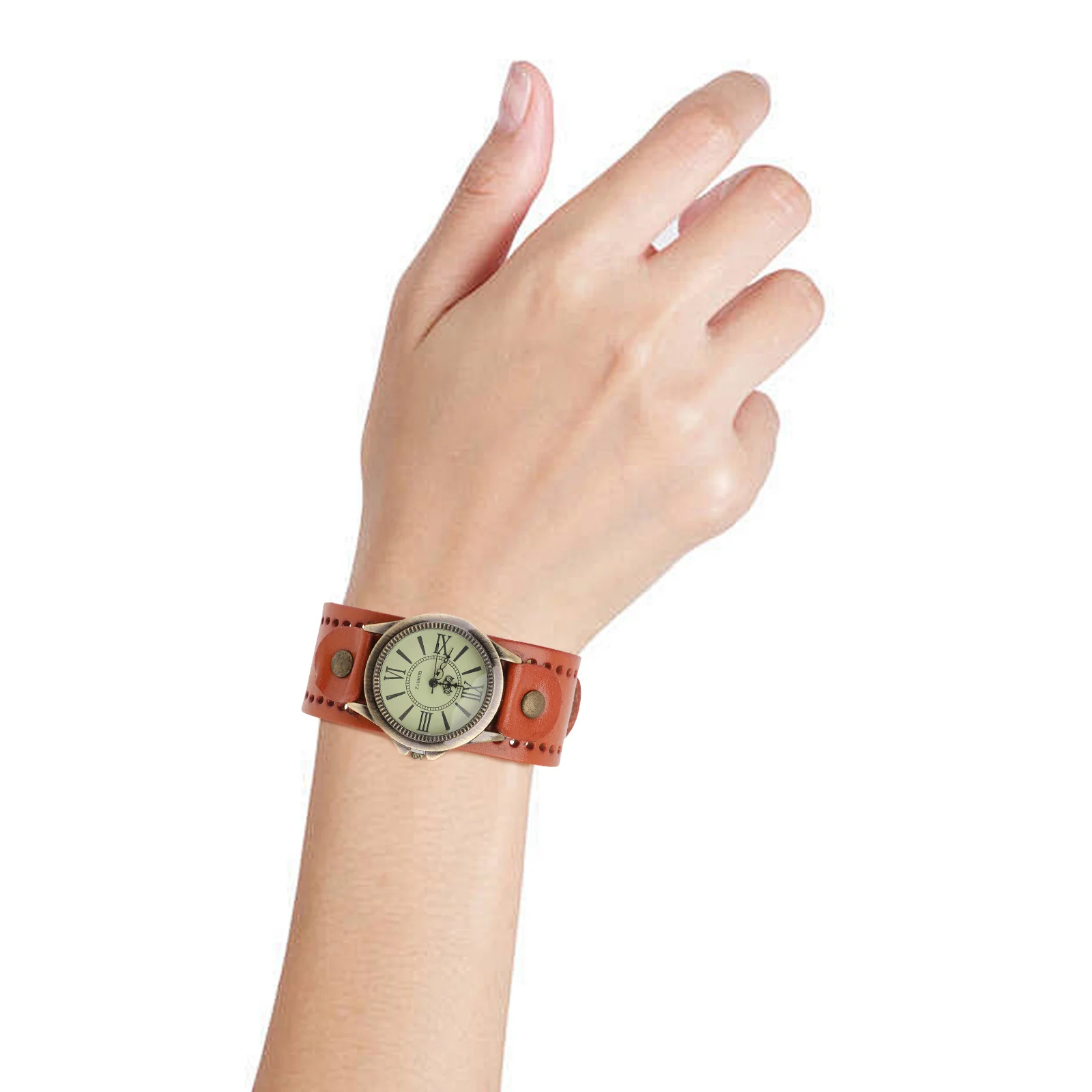 1Pcs Orange Band Watch Roman Numeral Dial Retro Quartz Wristwatch for Women Stylish Bracelet Daily Wear Gift Idea