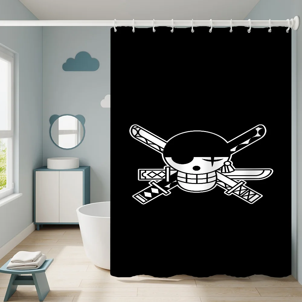 Curtains for Bathroom Shower Curtain Anime Pirate Flag Accessories Bath Waterproof Fabric Set the Anti-mold Opaque Washable Home