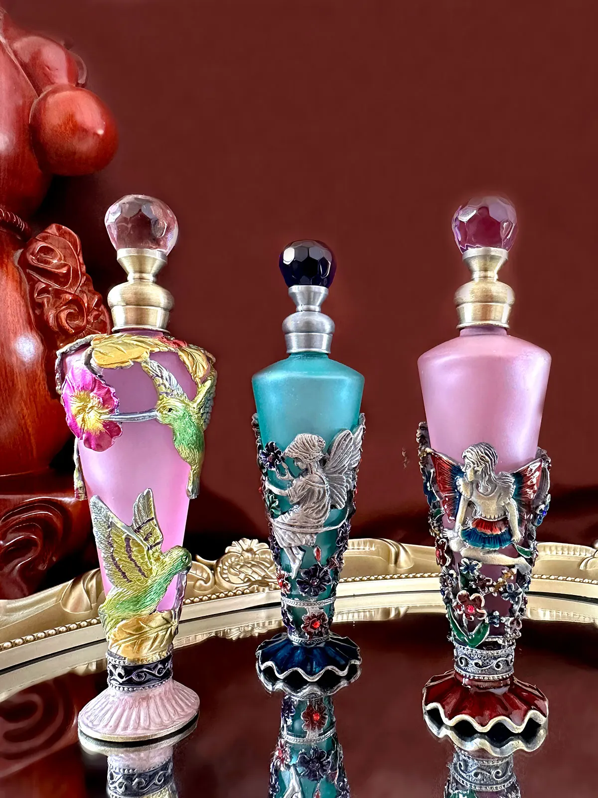 30ml Crystal Glass Perfume Bottles Retro Recyclable Empty Essential oil Split Bottle Creative Dressing Table Decoration Gift