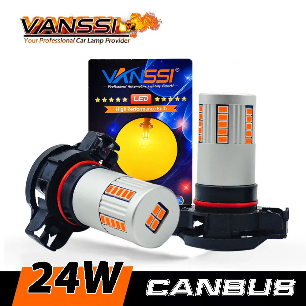 VANSSI 2pcs PSY24W LED Bulbs Amber Yellow for Car Turn Signal Light Error Free PG20/4 12180 12188NAC1 Blinker Lamp