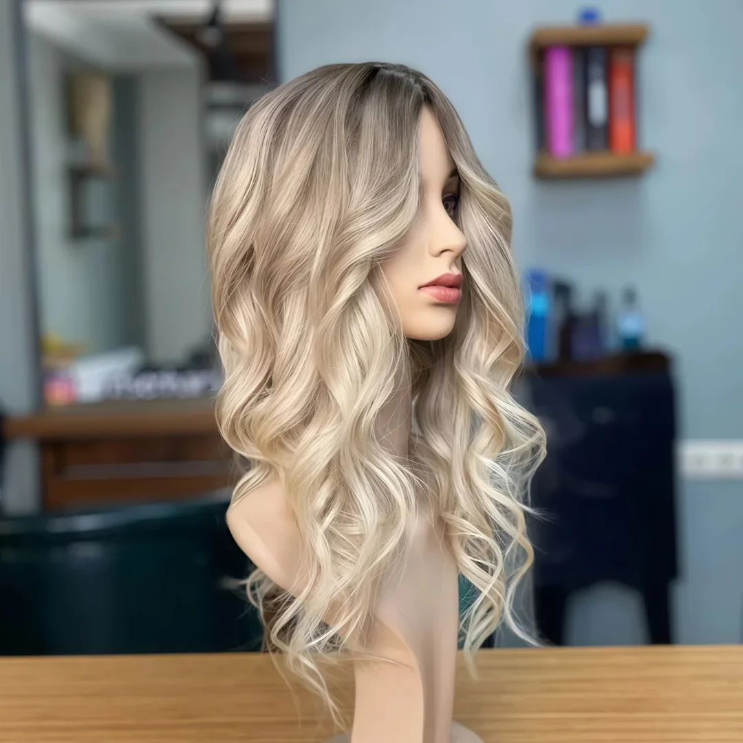 

Soft Highlight Blond Wave Hair 150 density and 13×4 100%human hair wig lace front wig, with baby hair pre plucked
