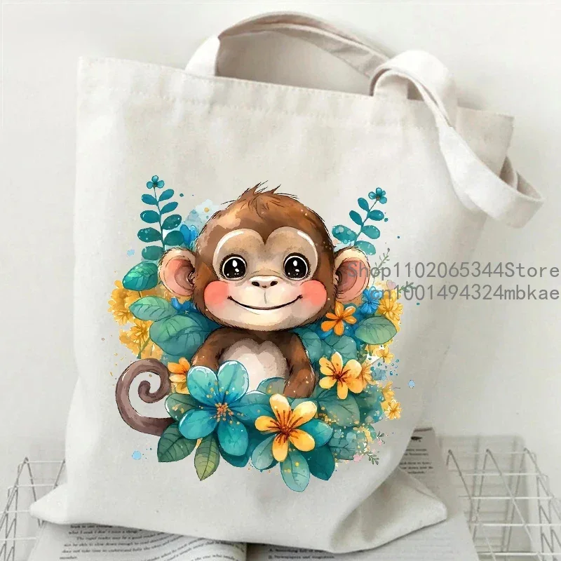 Cute Flower Owl Casual Tote Bag Women Watercolor Animal Shopping Bag Teen Cartoon Animal Shoulder Commuter Bags Female Handbag