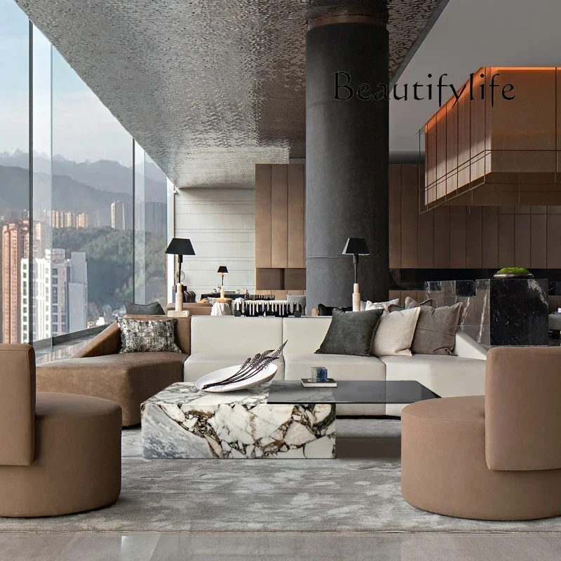 

N44 Elephant white marble tempered glass coffee table Italian minimalist living room home sofa rectangular