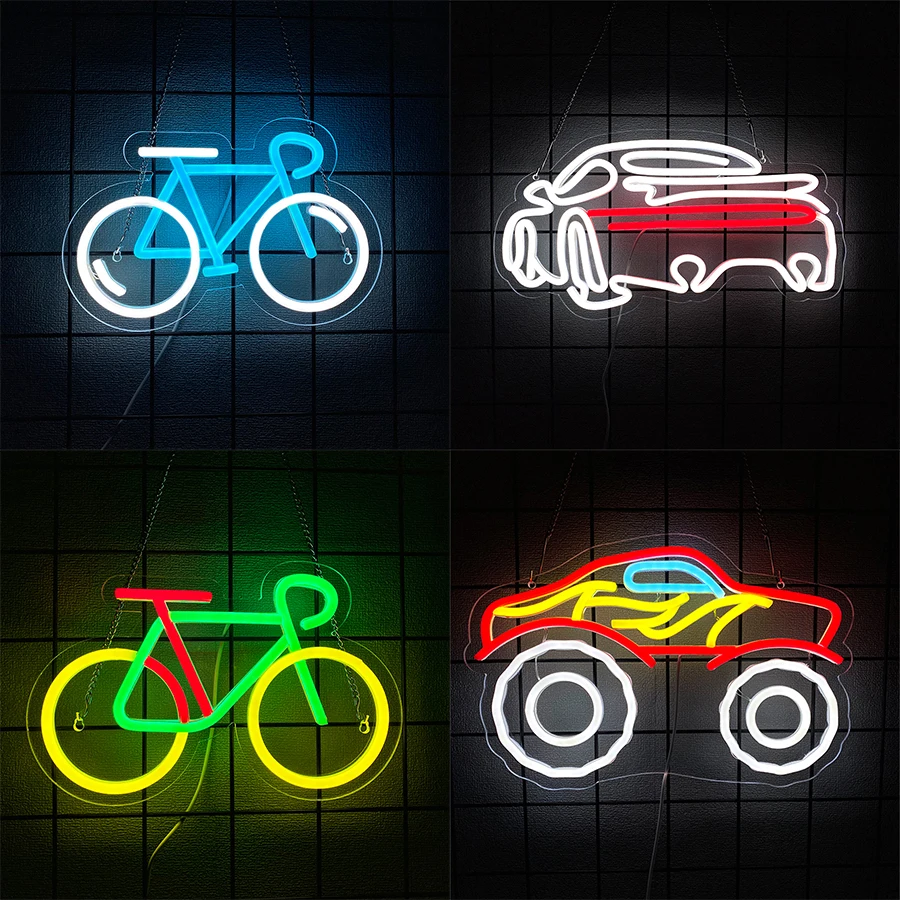 

Светодиодные неоновые вывески серии автомобилей, мультяшные значки, используемые в помещении, гаражках, магазинах автотоваров, бар, художественный декор Man Caves, легко повесить.