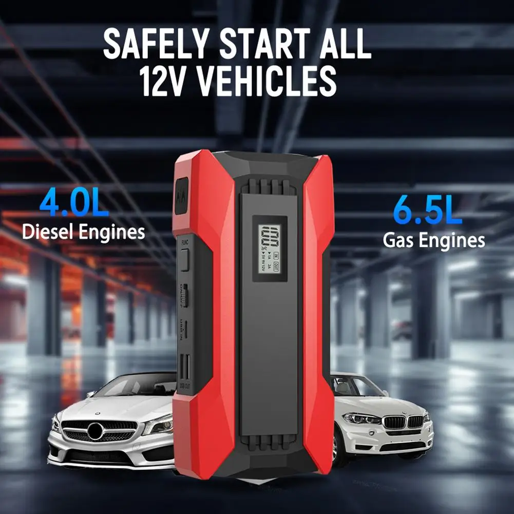 Portable 12V Car Jump Starter - 2000A/1200A Power Bank with Emergency Booster for On-the-Go Vehicle Assistance