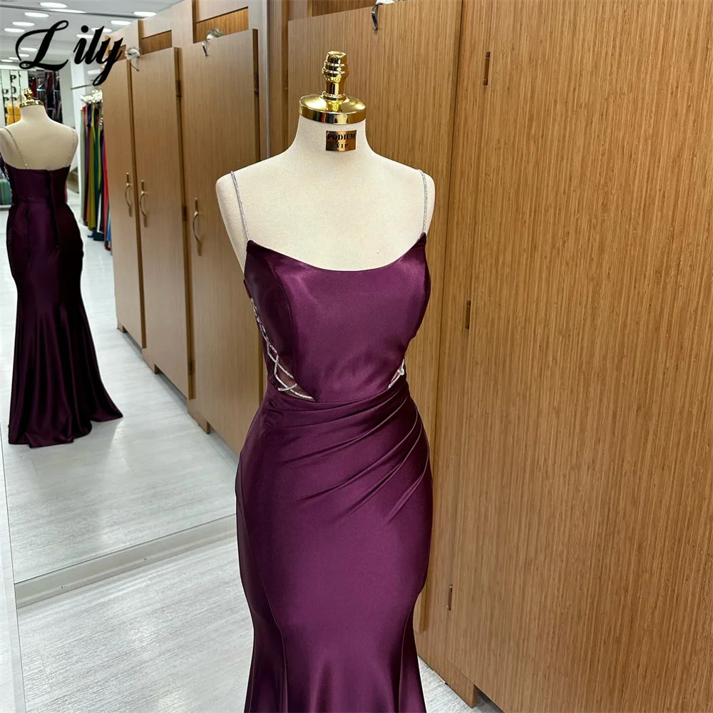 Lily Purple Evening Dress Scoop Neck Lace-Up Mermaid Long Party Dress With Beading Robe De Soirée Spaghetti Straps Prom Dress