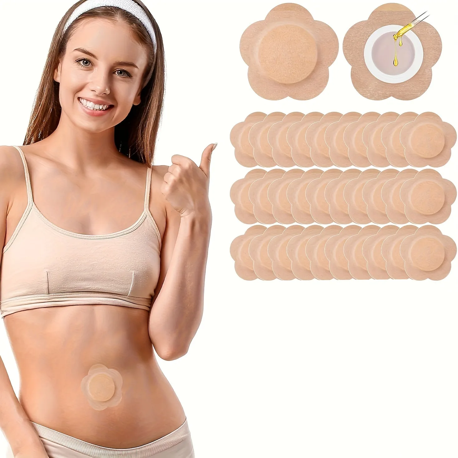 30 Pcs Castor Oil Patches Wrap Disposable Organic Cotton Self-Adhesive Belly Button Patch Cover for Waist Back Neck Arm, No Wash