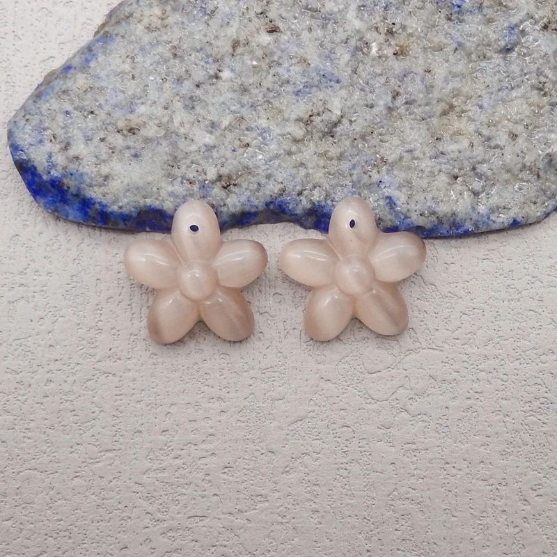 Semiprecious Stone Cymophane Earring Beads,Fashion Jewelry Carved Flower Earrings Accessories For Women 18x6mm 3g