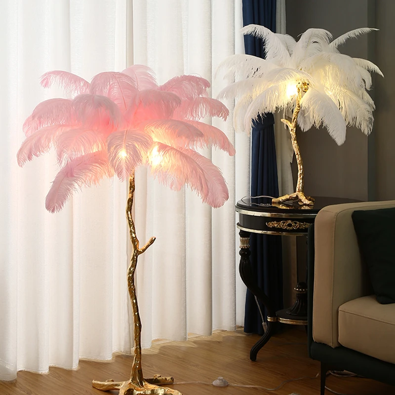 Living Room Led Floor Lamp Interior Reading Bedroom Room Light Ostrich Feather Bedside Tables Sofa Corner Nordic Stand light